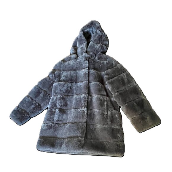 Gorgeous BCBGMAXAZRIA Women's Charcoal Gray Faux Fur Hooded Coat/Jacket, Size M - Picture 3 of 15